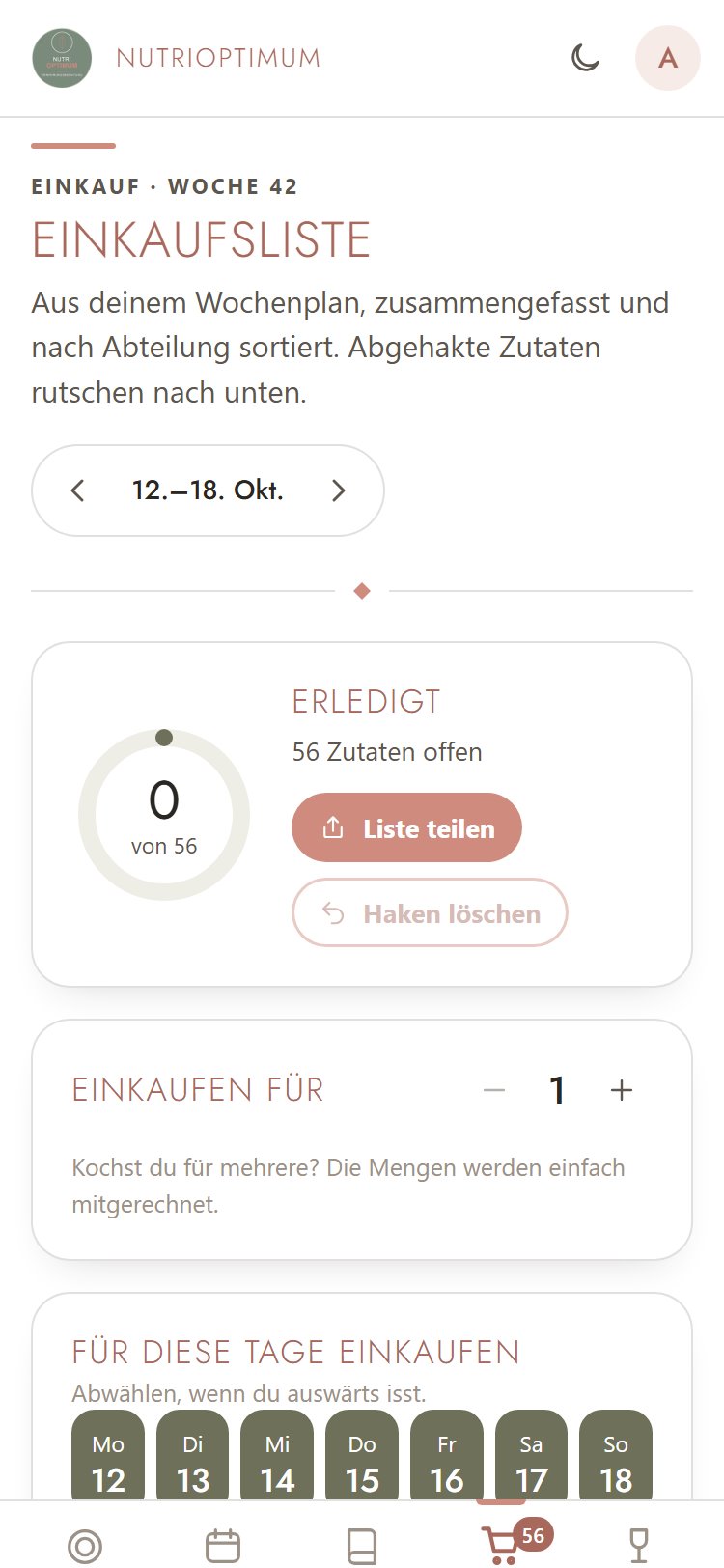 Einkaufsliste nach Abteilungen sortiert