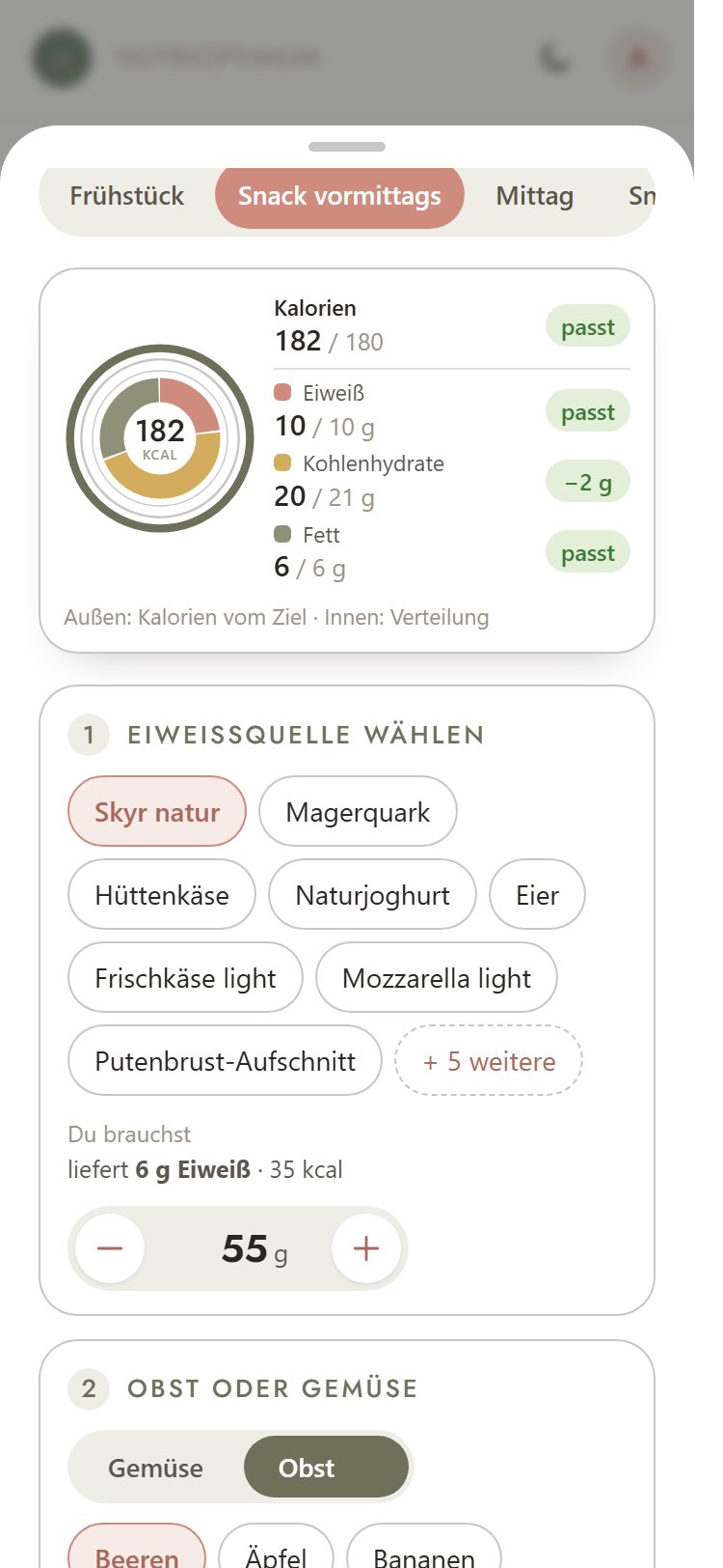 Teller-Baukasten mit Kalorien und Makros